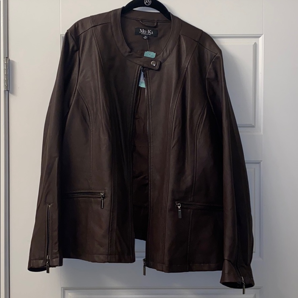 Plus size brown leather jacket